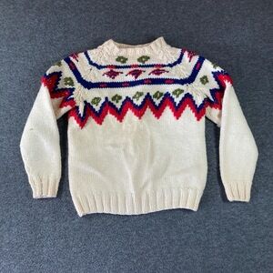 Vintage Handmade‎ Wool Fair Isle Sweater Womens Medium Cream Nordic